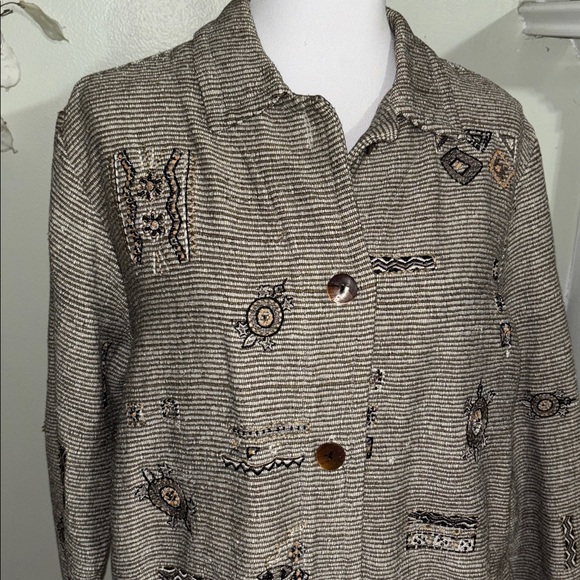 Chico's Silk Tribal Beige Patterned Blazer - Picture 2 of 5